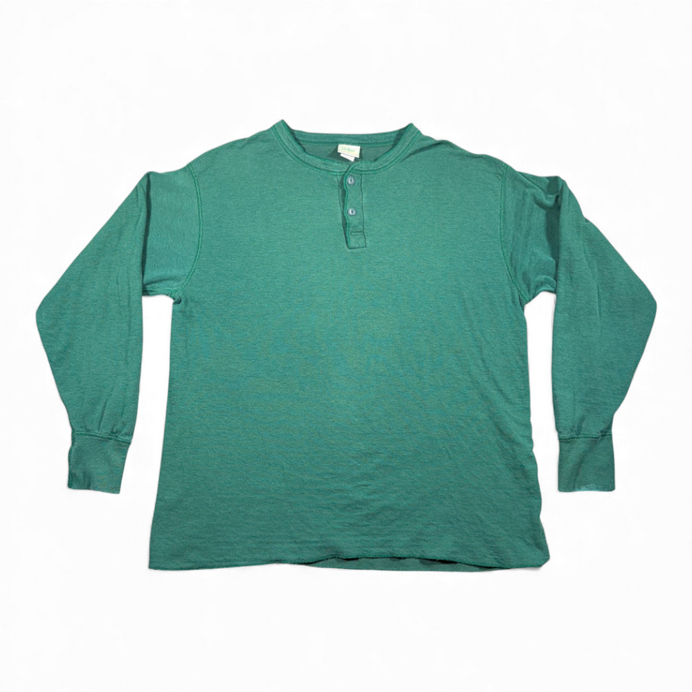 Vintage LL Bean Shirt Adult EXTRA LARGE Green Henley River Drivers Wool 80s